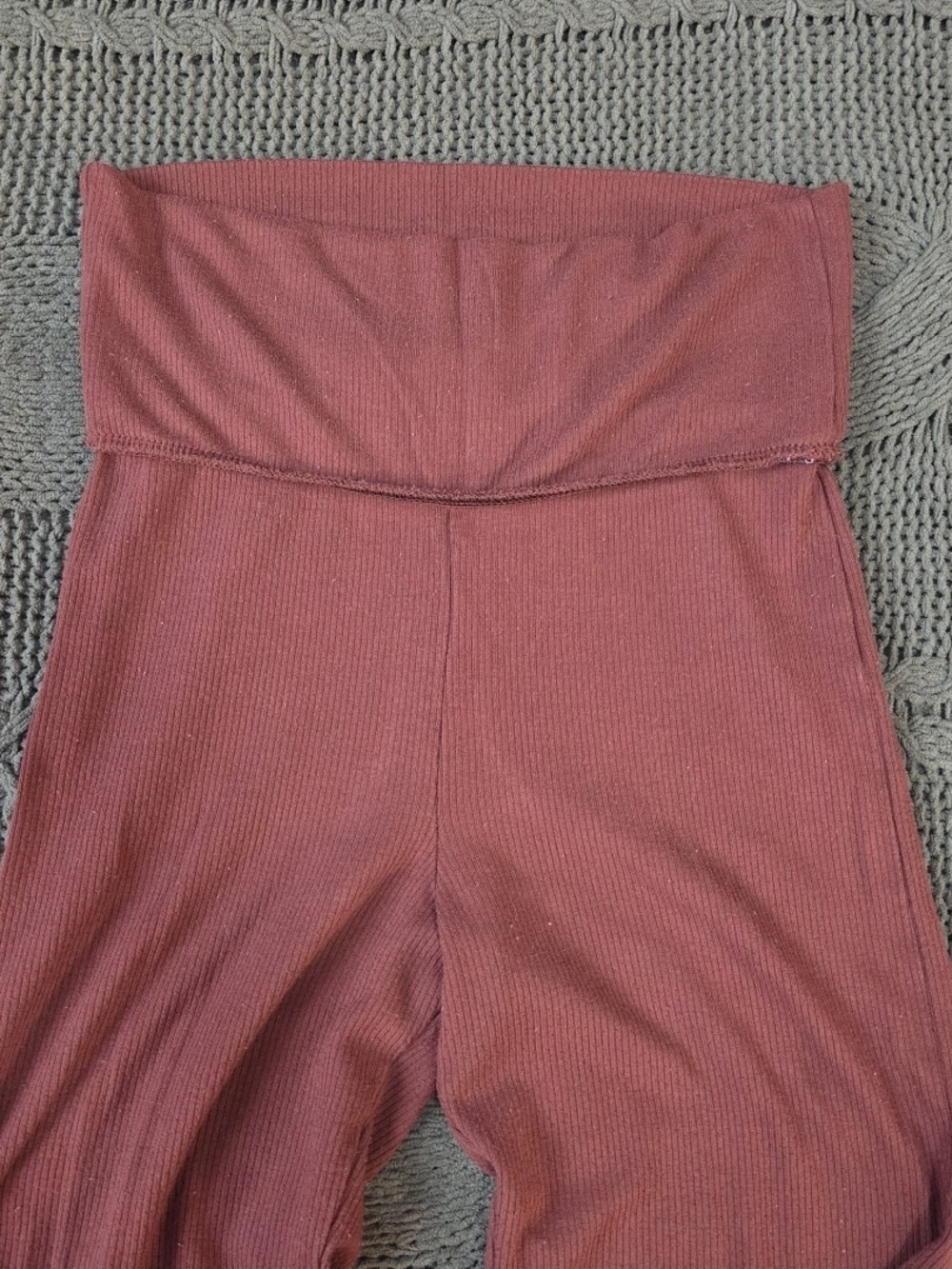 Fold Over Flare Ribbed Leggings Brown Wild Fable Lounge Pants - Picture 3 of 7